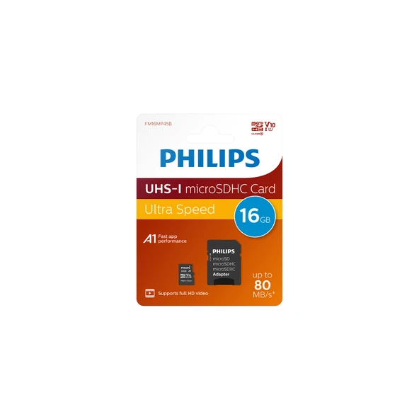 Philips 16GB Micro SDXC Kart + Sd Adaptör - Class 10 Uhs-I U1, 80MB/S Okuma Hızı ürün görseli 1