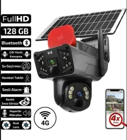 O-KAM Pro 3815 4G Sim Kartlı Solar Siren + Çift Yön Ses + Işık IP66 Kamera 6MP 2 Lens 3 Görüntü ürün görseli 1