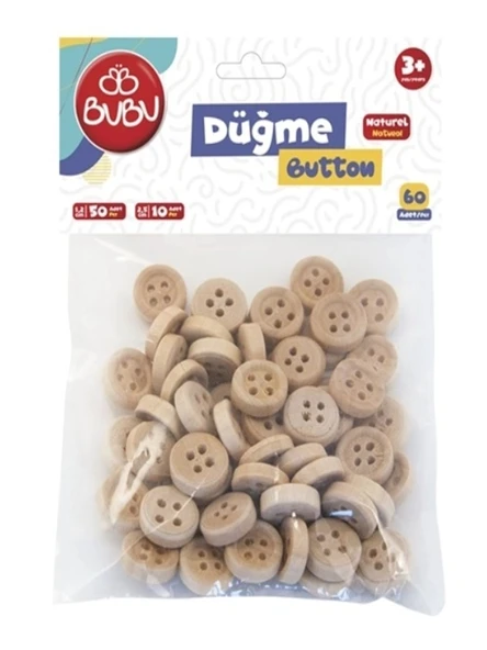 Bubu Ahşap Düğme 1,2Cm 50 Adet 2Cm 10 Adet - 2 paket ürün görseli 1