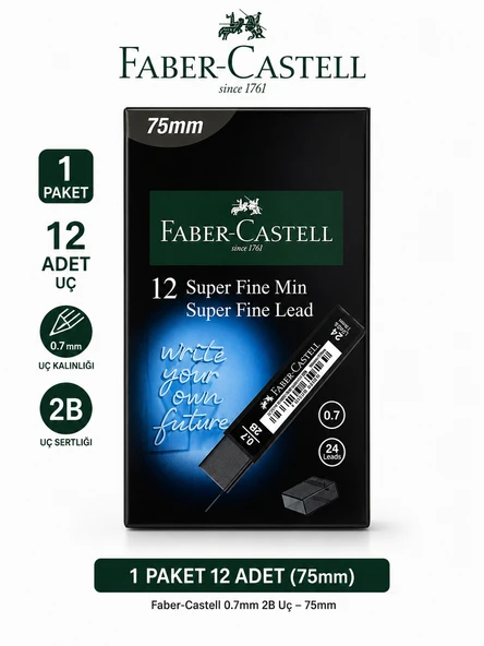 12 Adet Uç 0,7 Min 2b 75 MM 1 Paket Faber-Castell ürün görseli 1