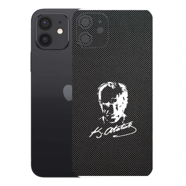 Kapps Iphone 12 ile Uyumlu Bumper Serisi Premium Arka Kapak Kaplama(Kenarlar Yoktur!)  Atatürk İmzalı Siyah ürün görseli 1