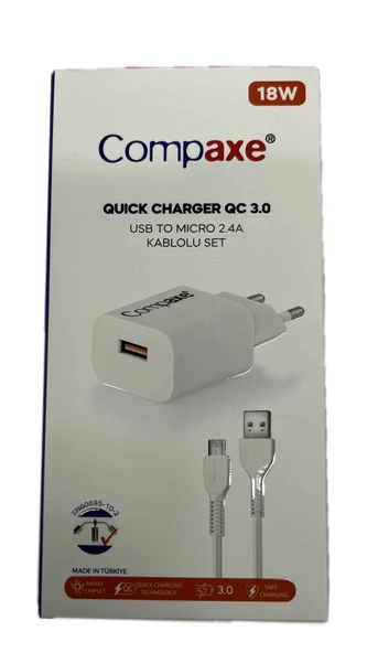 Compaxe CTA-150QCUM24B 5 Volt 3 Amper Micro to USB Kablolu Set 18 Watt Gerçek Değer ürün görseli 1