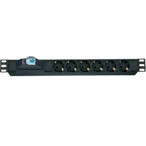 Ager AA-PRZ01U19-6S-AL-SG 6xDIN49440 Soketli Schuko Grup Priz 19"1U Aliminyum Profil Gövdeli 1x16A Sigorta Korumalı 4000W 250V AC 3x1.5MM2 1.5M Kablulu ürün görseli 1
