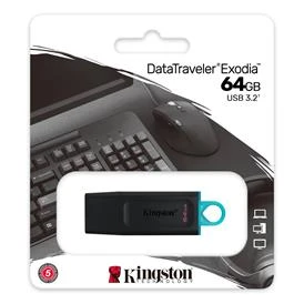 Kingston 64 GB USB 3.2 Data Traveler Exodia Siyah/Turkuaz (DTX/64GB) ürün görseli 1