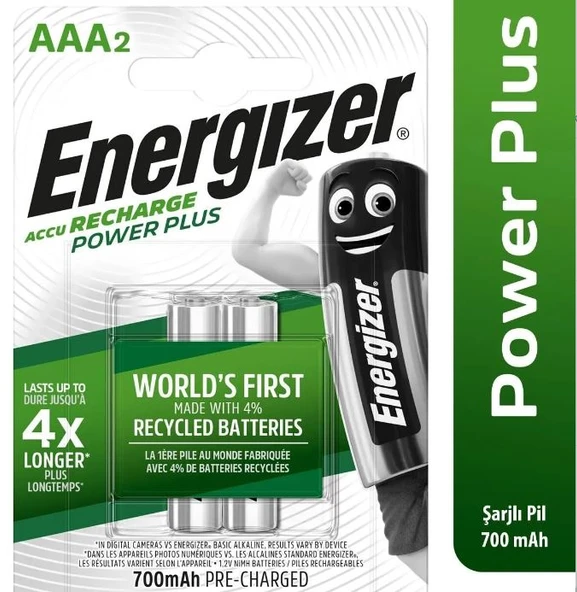 Energizer Extreme Recharge AAA 700 mAh İnce Pil 2 Li Paket Halinde ürün görseli 1