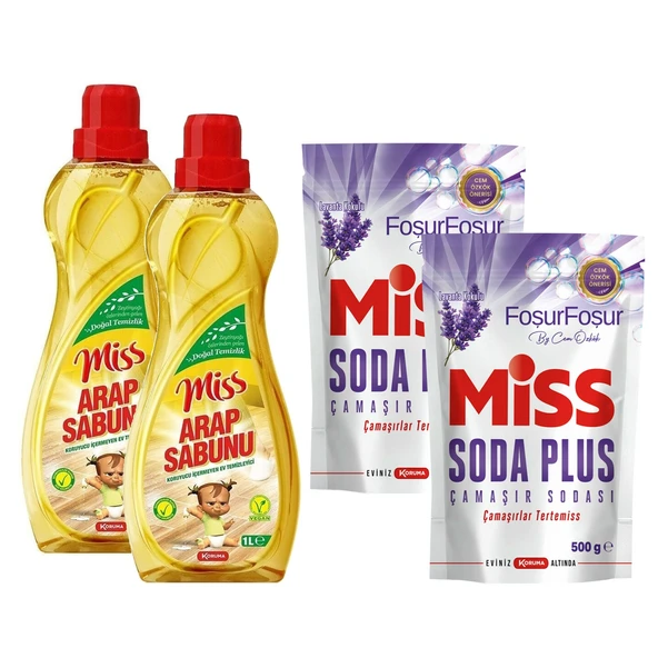 Miss Soda Plus Lavanta Kokulu Çamaşır Sodası 500 Gr ve Arap Sabunu 1 lt 4 lü Set ürün görseli 1