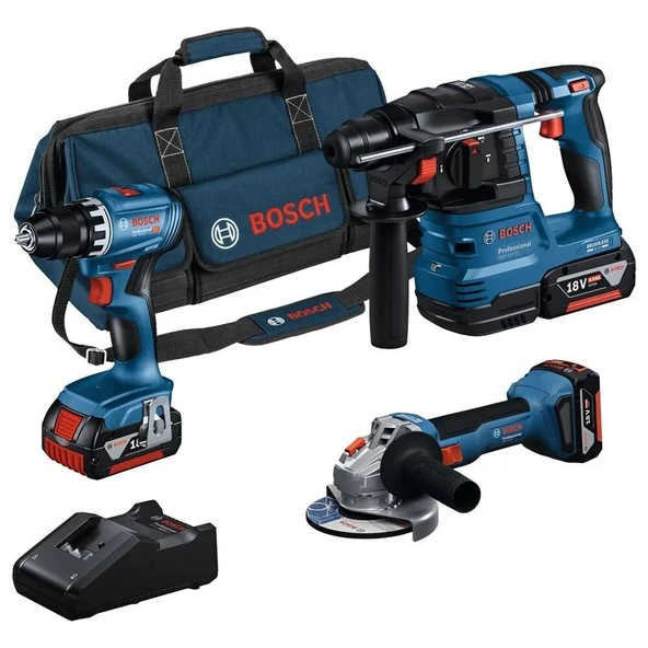 BOSCH GSR 18V-45 + GWS 18V-8 + GBH 18V-22 KOMBİ SET (3x4.0Ah) (0 615 A50 07L) ürün görseli 1