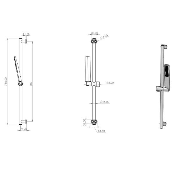 Ganj Sürgülü Duş Seti Stick-Siyah - Resim 2