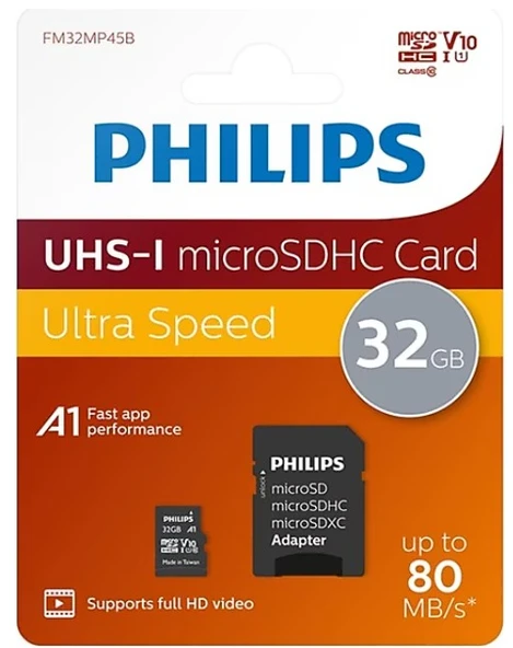 Philips 32GB Micro Sdhc Kart + Sd Adaptör - Class 10 Uhs-I U1, 80MB/S Okuma Hızı ürün görseli 1