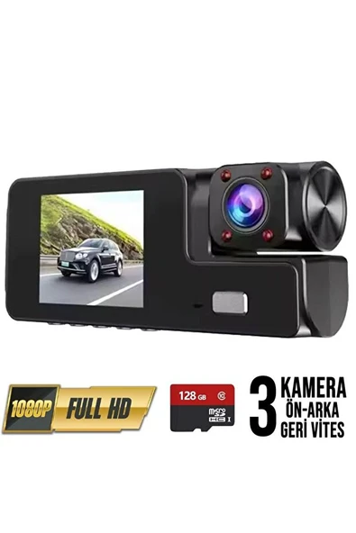 WOLFSTAR 32GB Araç Içi Kamera 3 Kameralı (Yol + Araç Içi+ Arka) Fhd Video Kayıt Mikrofonlu Türkçe Cc-33 ürün görseli 1