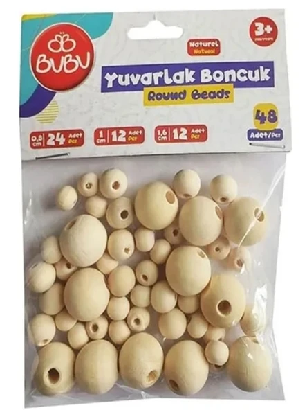 Bubu Yuvarlak Ahşap Boncuk Karışık 48Li - 2 paket ürün görseli 1