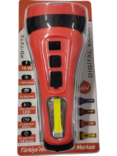 Powerdex PD-7272 Profesyonel El Feneri 10W – 1000 Lümen – 6400 Mah – Powerbank Özellikli & Cob LED Aydınlatma ürün görseli 1