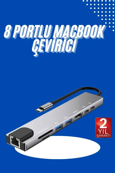 Usb Type-c Hub Dönüştürücü Çevirici Çoklayıcı Macbook Çevirici 8 Portlu ürün görseli 1