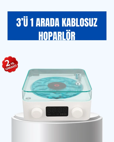 Retro Tasarımlı Gece Lambalı Bluetooth Hoparlör – Saat ve Pil Göstergeli ürün görseli 1