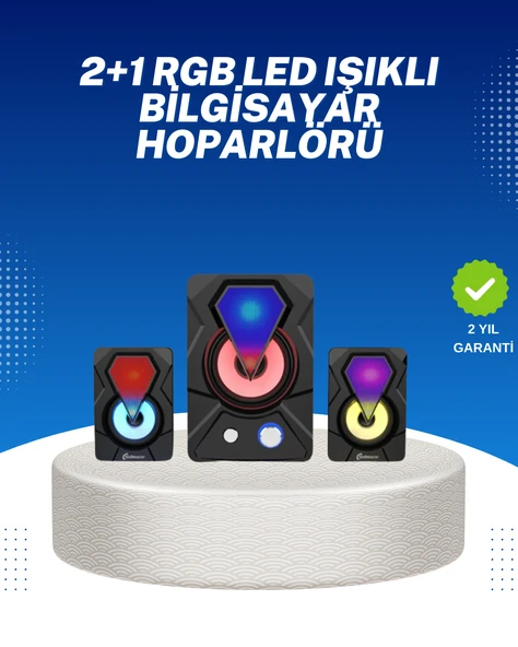 RGB Işıklı USB Hoparlör Seti 9W Çıkış Gücü Derin Bas ürün görseli 1