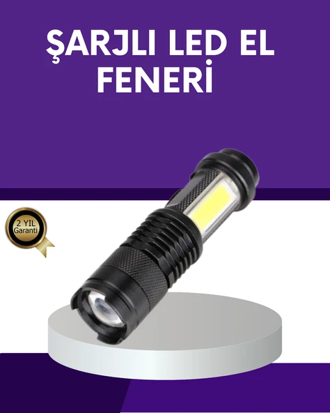 Şarjlı Mini LED El Feneri 2000 Lümen Su Geçirmez ürün görseli 1