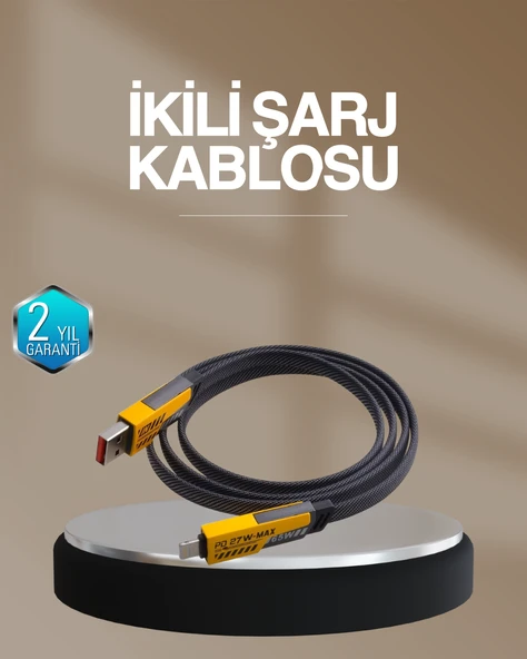 Hızlı Şarj Destekli 65W Örgülü USB-C ve USB-A Çoklu Şarj Kablosu ürün görseli 1