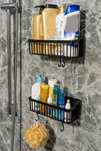 2 Li Plastik Yapışkanlı Askılı Mutfak- Banyo Rafı Düzenleyici Duş Şampuanlık ürün görseli 1