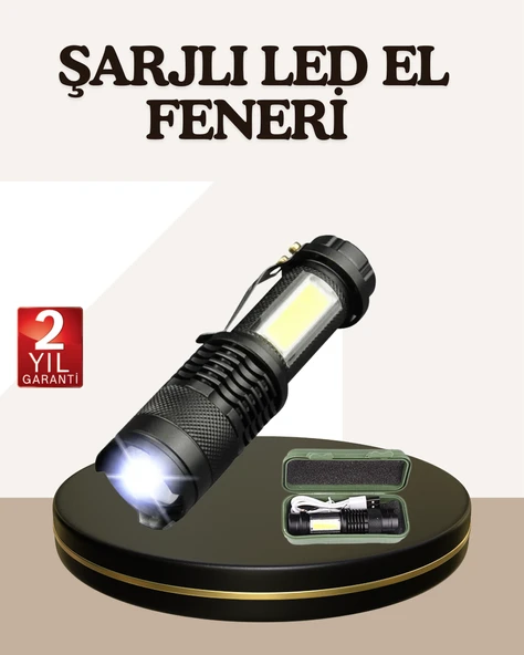 Küçük Boy Şarjlı LED El Feneri Taşınabilir Klipsli ürün görseli 1