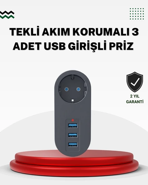 Akım Korumalı USB’li Priz – Güçlü 2500W, Isı ve Çocuk Koruması ürün görseli 1