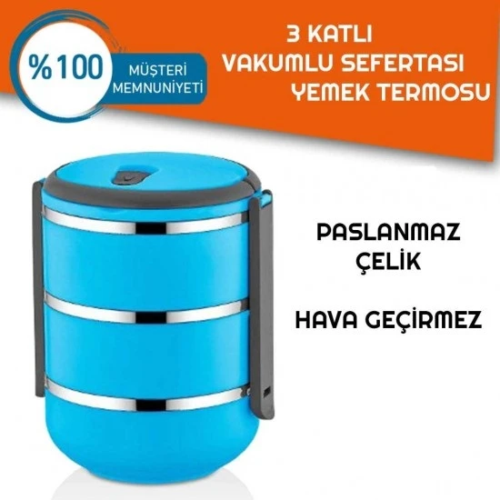 Sefer Tası Yemek Termosu Saklama Kabı Termosu 3lü - Mavi ürün görseli 1