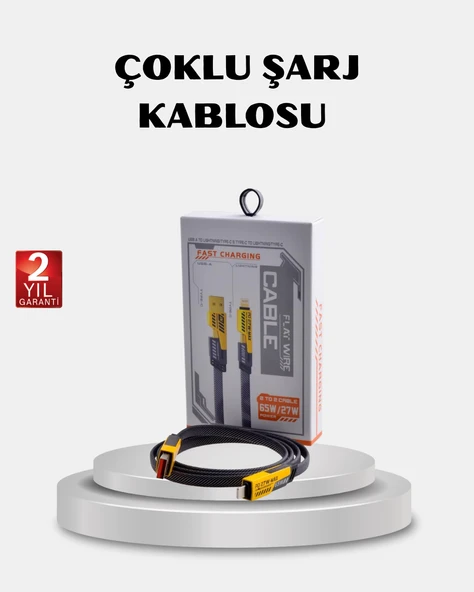 USB-C USB-A 4’ü 1 Arada Örgülü Kablo 65W Hızlı Şarj Metal Uç Dayanıklı ürün görseli 1