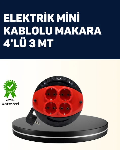 Ev ve Ofis İçin 3 Metre Kablolu 4 Priz Makarası ürün görseli 1