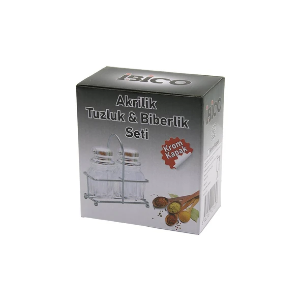 Tuzluk 2PCS KROM KAPAK AKRİLİK TUZLUK BİBERLİK BAHARATLIK METAL STANDLI KARE BOMBELİ ürün görseli 1