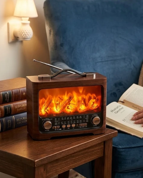 Retro Şömine Tasarımlı Bluetooth Hoparlör FM Radyo USB TF Kart Müzik Çalar ürün görseli 1
