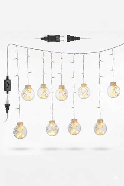 3 Metre 10 Toplu Perde LED Işık - Gün Işığı Şeffaf Dekoratif Aydınlatma - 8 Fonksiyonlu Led ürün görseli 1