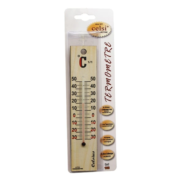 AHŞAP 4 X 18.8CM DERECE ODA TERMOMETRESİ İÇ / DIŞ KURŞUN VE CİVA İÇERMEZ ürün görseli 1
