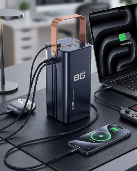 80000 mAh Taşınabilir Powerbank Süper Hızlı Şarj Çoklu Çıkış ve LED Göstergeli ürün görseli 1