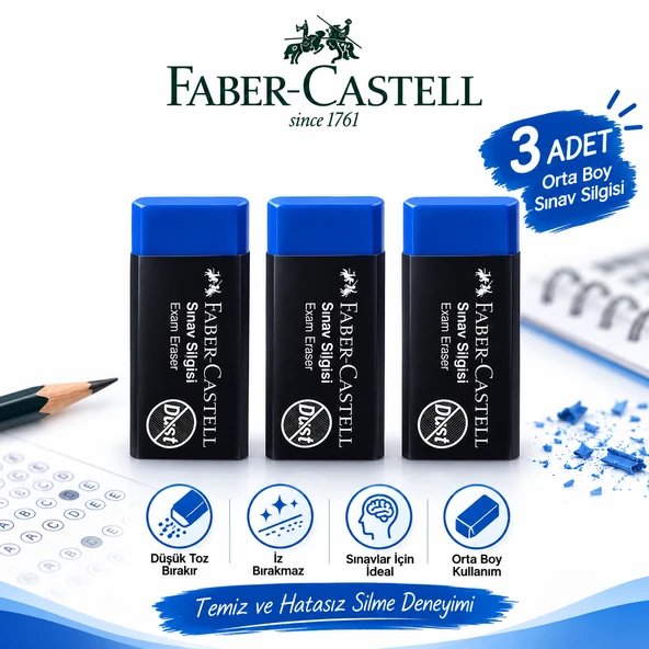 Orta Boy Sınav Silgisi 3 Adet Yumuşak Silgi Faber-Castell ürün görseli 1