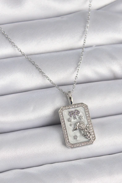 316L Çelik Gümüş Renk Zincir Koç Burcu Zirkon Taşlı Kadın Kolye ürün görseli 1