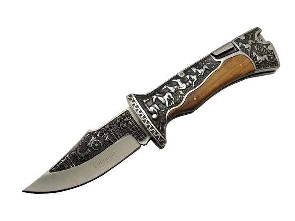 Columbia A3189C Kahve Kamp Çakısı 23cm- Manuel, At İşlemeli Ahşap Sap, Özel Kutulu, Kılıflı ürün görseli 1
