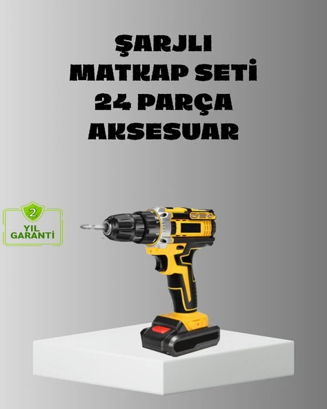 Şarjlı Darbeli Matkap Seti – 2 Bataryalı, 24W Güç, 24 Parça Aksesuar, LED Işıklı ürün görseli 1