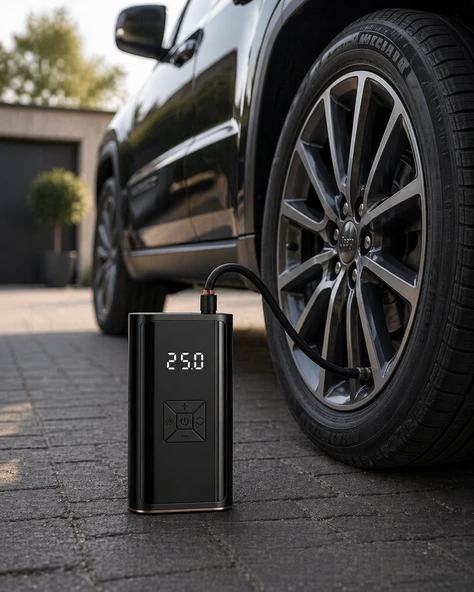 Dijital Lastik Pompası Kablosuz Hava Basma Cihazı Powerbank Destekli ürün görseli 1