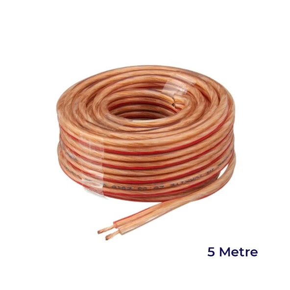 Elektrik Oto Tesisat Kablosu Çiftli Bitişik Kordon Saf Bakır 2x0.75mm 5 Metre Şeffaf ürün görseli 1
