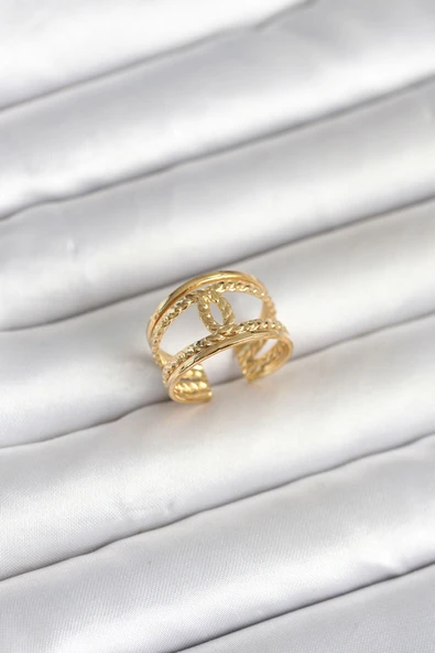 316L Çelik Gold Renk Burgu Düğüm Model Kadın Yüzük ürün görseli 1