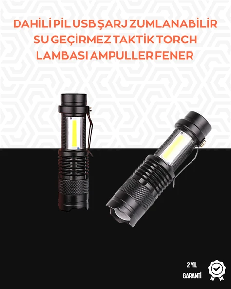 Taşınabilir Şarjlı LED Fener - 4 Modlu, 2000LM, Ayarlanabilir Odak ürün görseli 1