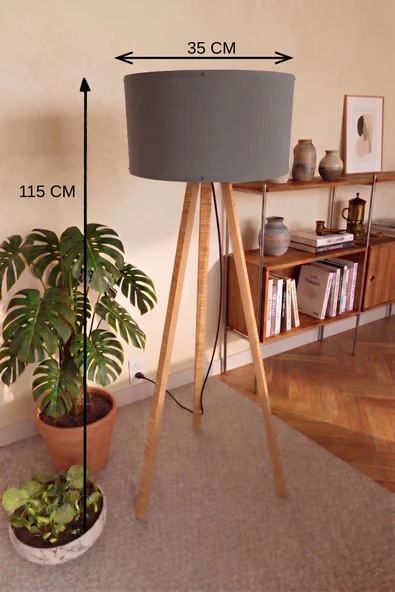 3 Ayaklı Tripod Lambader Antrasit Gri Kumaş Başlık ürün görseli 1