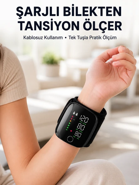 Otomatik Bilekten Tansiyon Ölçer Şarjlı Dijital Ölçüm Cihazı ürün görseli 1