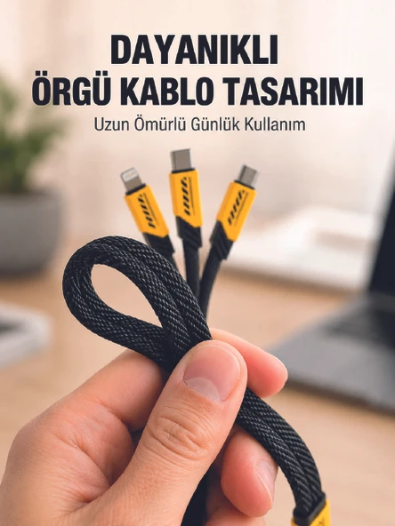 USB 3'ü 1 Arada Şarj Kablosu 240W PD Destekli Çoklu Şarj Kablosu ürün görseli 1