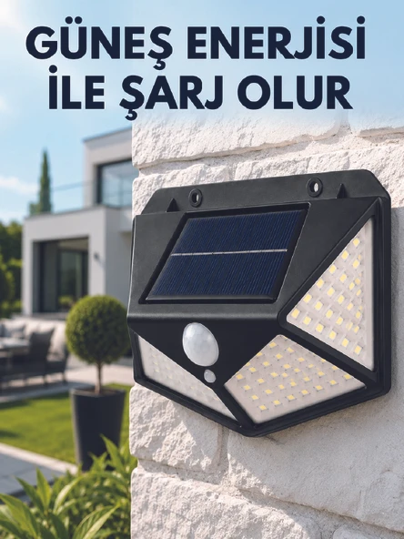 Sensörlü Solar Bahçe Lambası Geniş Açılı LED Aydınlatmalı Balkon Garaj ve Bahçe Işığı ürün görseli 1