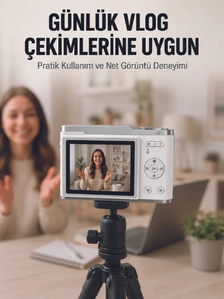 Beyaz 4K Dijital Kamera 2.4 İnç HD Ekran ve LED Flaşlı ürün görseli 1