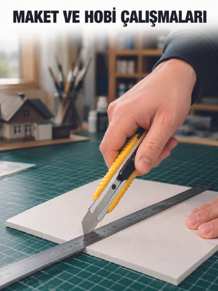 5 Adet Metal Falçata Seti Ergonomik Saplı Çelik Maket Bıçağı Koli Ambalaj PVC Kesici ürün görseli 1