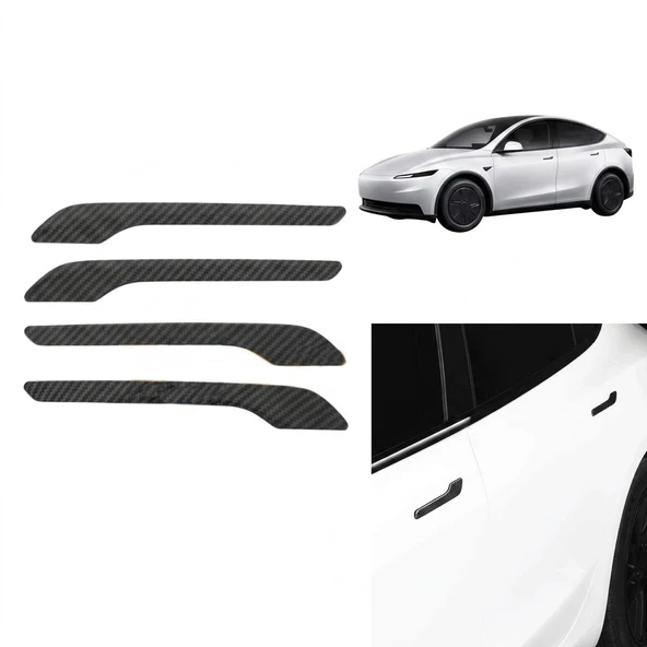 Tesla Model 3 Y Uyumlu Karbon Dış Kapı Kolu Koruyucu Kaplama Seti 4 lü Siyah ürün görseli 1