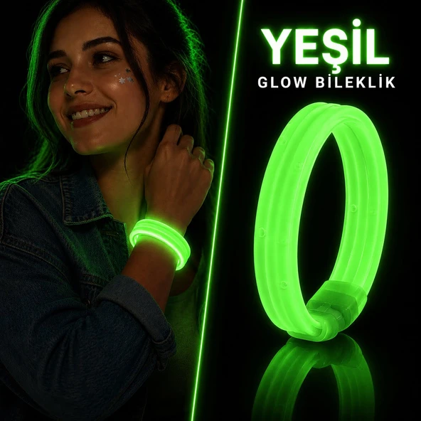 Yeşil Kalın Glow Bileklik – Kırılarak Yanan Parti ve Festival Bilekliği ürün görseli 1
