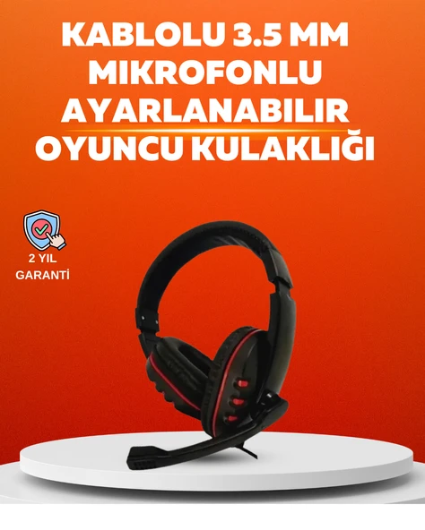 Stereo KırmızıKulaklığı Yumuşak Pedli Mikrofonlu ürün görseli 1