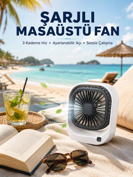 Şarjlı Masaüstü Fan 3 Kademeli Hız Ayarlı Güçlü Hava Akışı ürün görseli 1